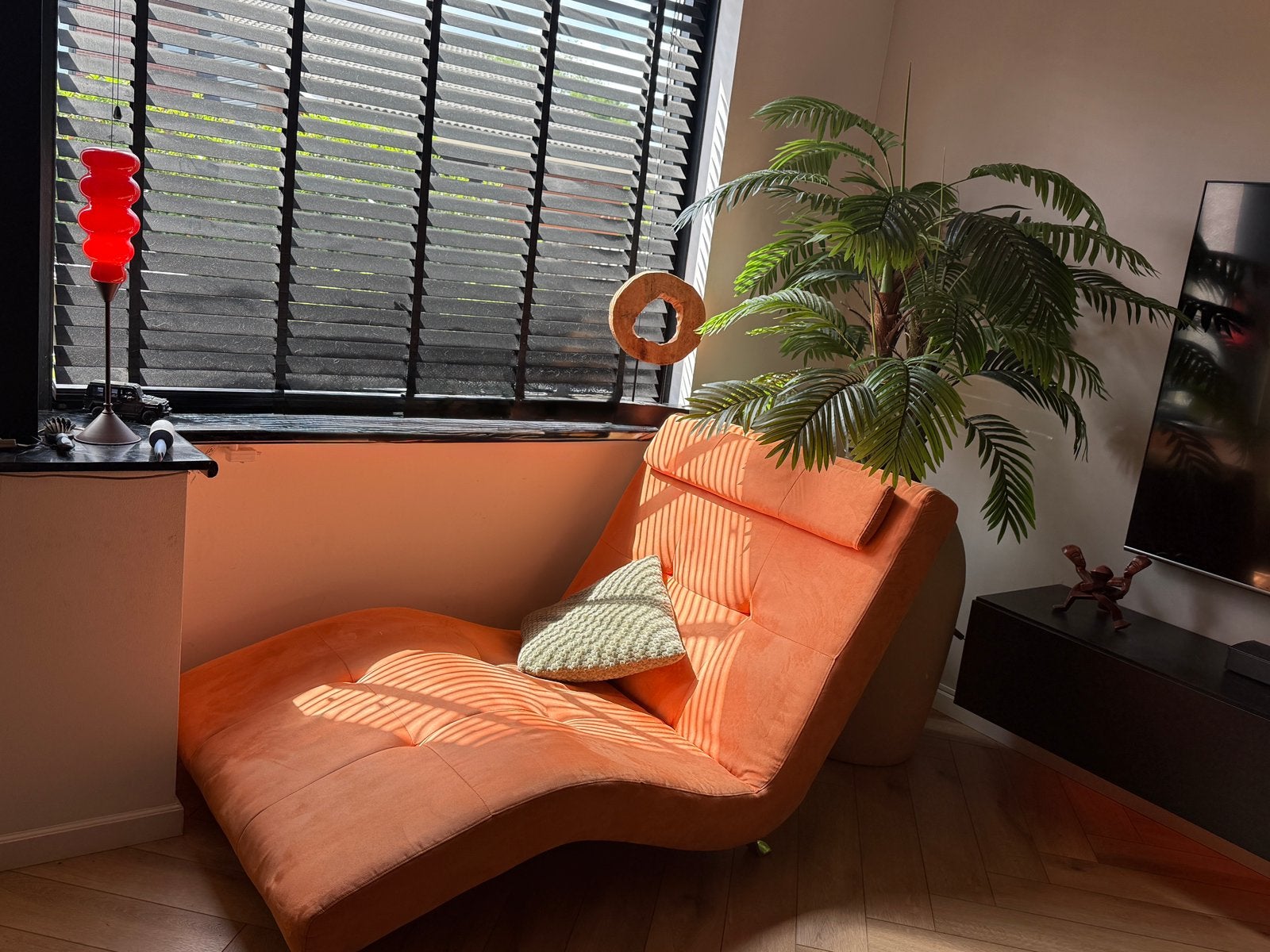 Oranje tweepersoons chaise longue - comfortabel en stijlvol, Ophalen, 125 tot 150 cm, Tweepersoons, Zo goed als nieuw