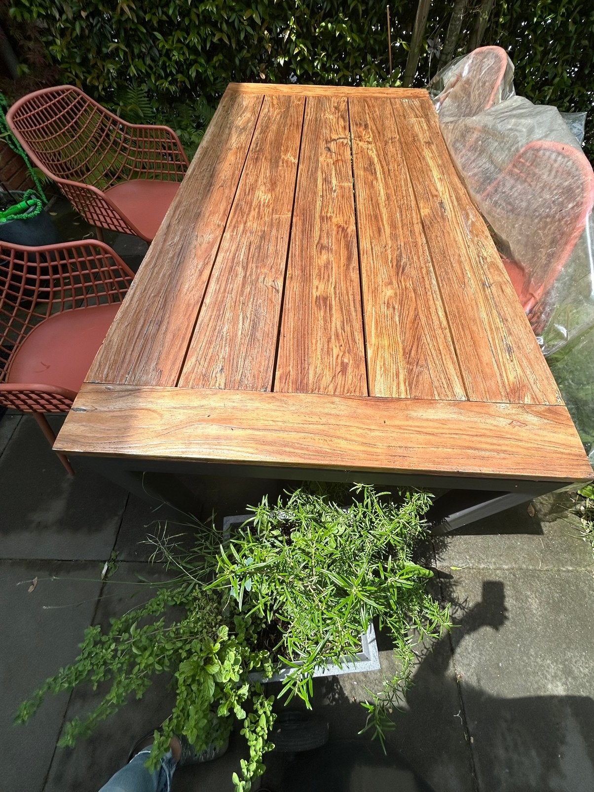 Mooie stevige zware houten tuintafel, Ophalen, Gebruikt, Rechthoekig, Hout
