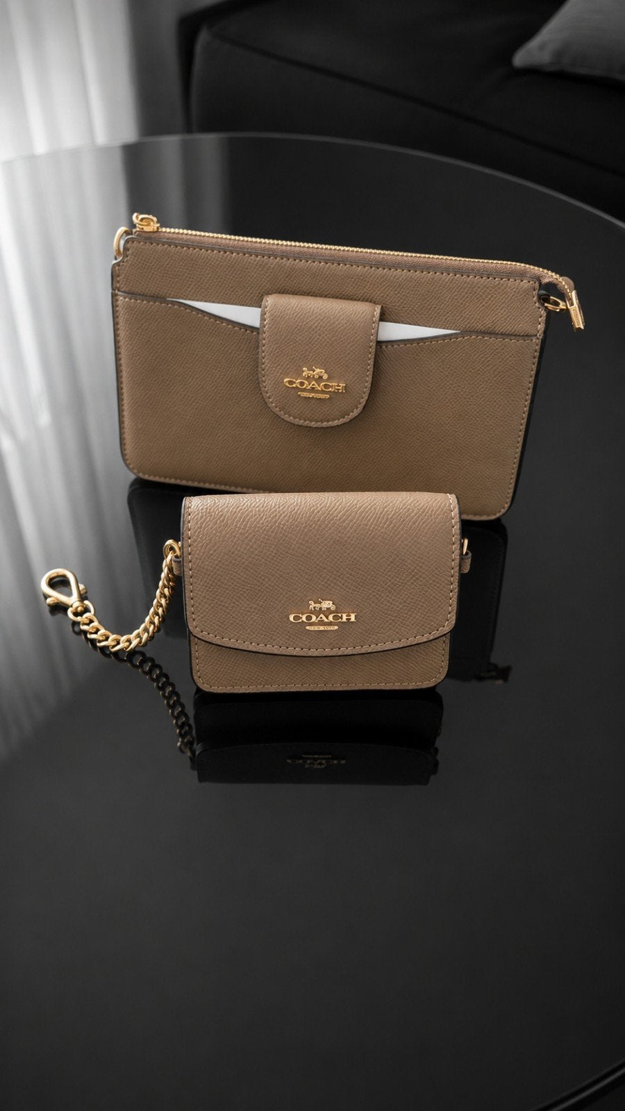 Coach Leather Wallet Set / Crossbody Pouch - Taupe Brown., Ophalen of Verzenden, Nieuw, Bruin, Schoudertasje