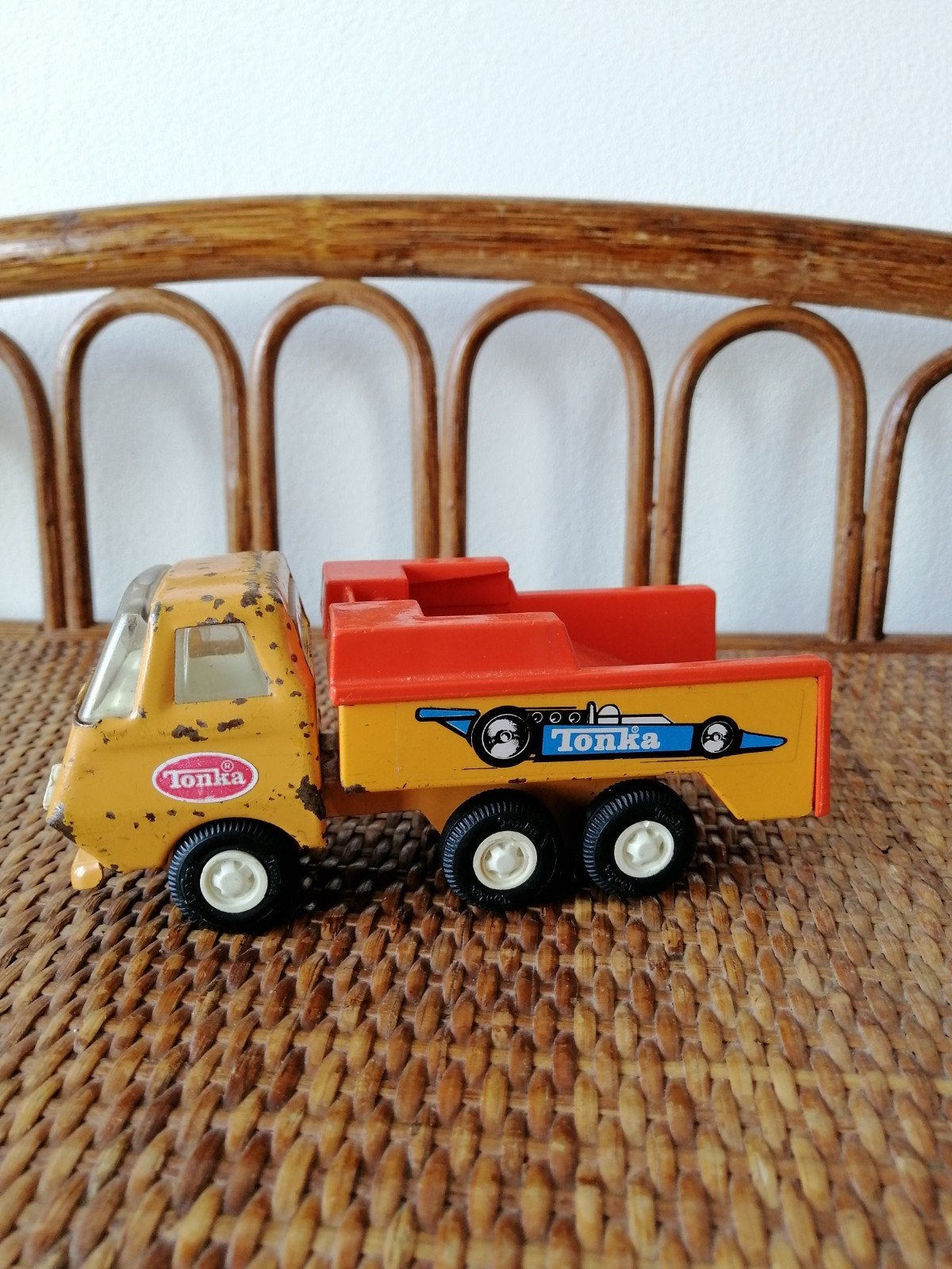Vintage Tonka indy race car oplegger, Ophalen of Verzenden, Gebruikt, Bus of Vrachtwagen