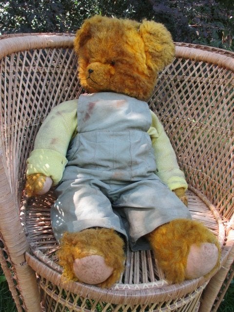 Teddybeer 70 cm met stro gevuld, beweegbaar,, Ophalen of Verzenden, Gebruikt, Stoffen beer, Overige merken