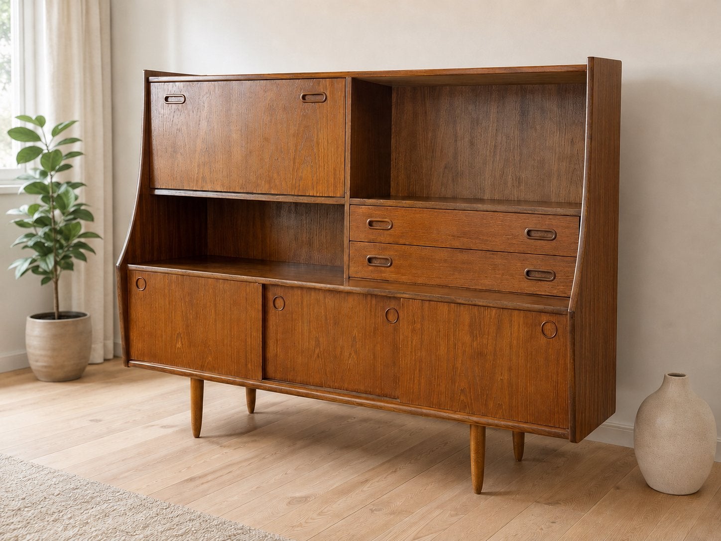 Vintage teak wandkast met secretaire – jaren 60/70, Huis en Inrichting, Ta, Ge, Ophalen of Verzenden, Zo goed als nieuw