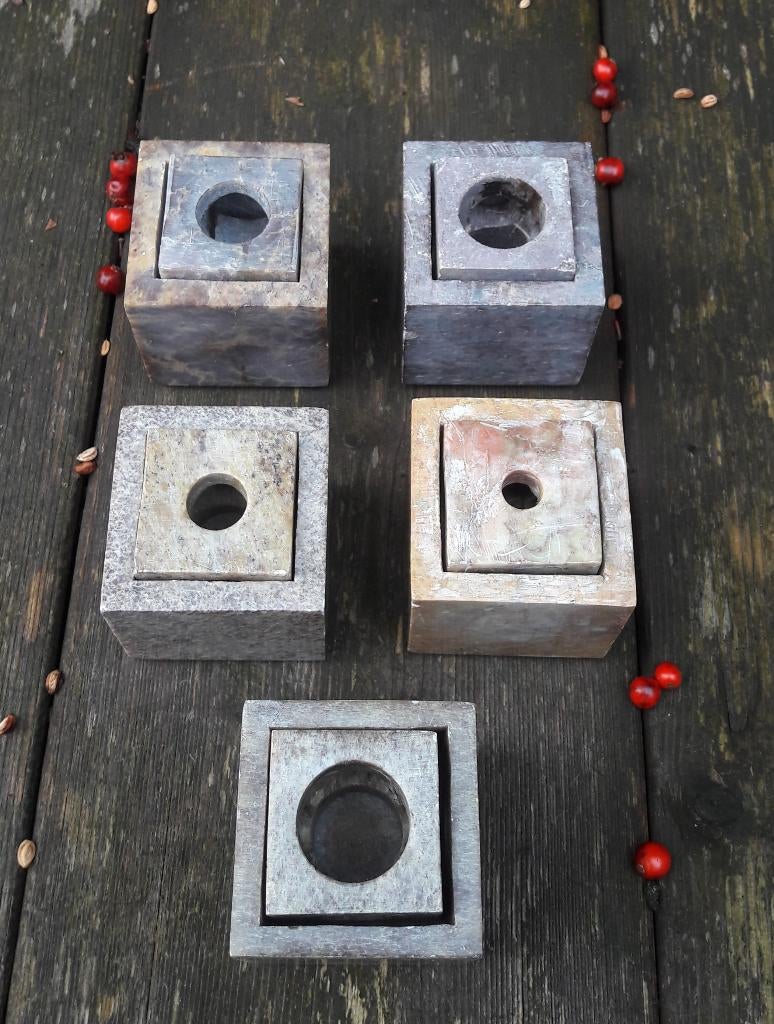4 marmer kaarsen houders voor 6 maten kaarsen vintage, Huis en Inrichting, Overige materialen, Overige kleuren, Ophalen of Verzenden