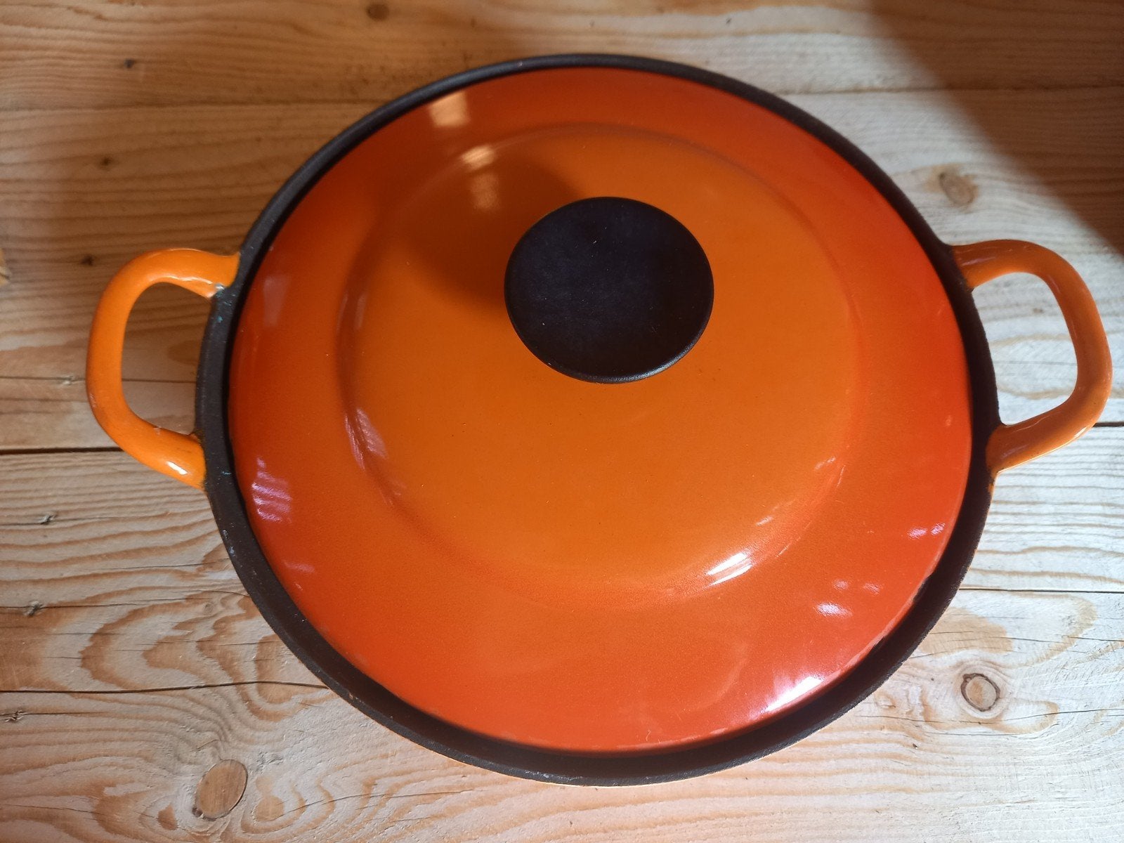Vintage retro oranje Le Creuset braadpan "flame"., Ophalen of Verzenden