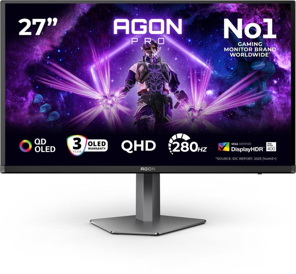 AOC AGON PRO AG276QZD 27 QD-OLED 240Hz 4K Gaming Monitor, HDMI, AOC, Minder dan 1 ms, 201 Hz of meer