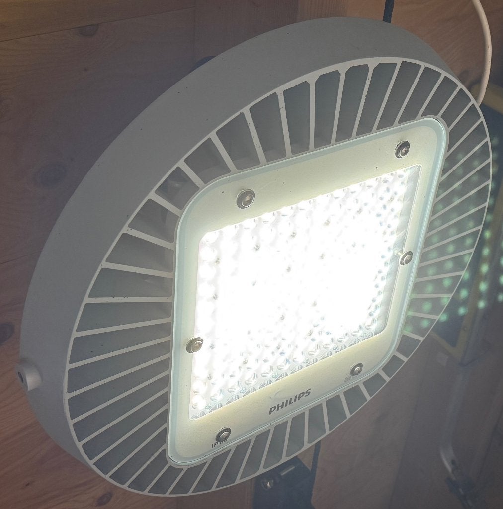 2 x Philips coreline High bay BY121P Led lampen, Ophalen, Gebruikt, 500 watt of meer, Lamp met armatuur