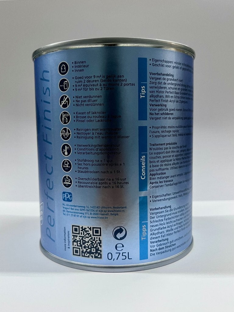 Histor Perfect Finish Hoogglans Lak Wit 6400 0,75L – NIEUW, Wit, Nieuw, Ophalen of Verzenden, Lak