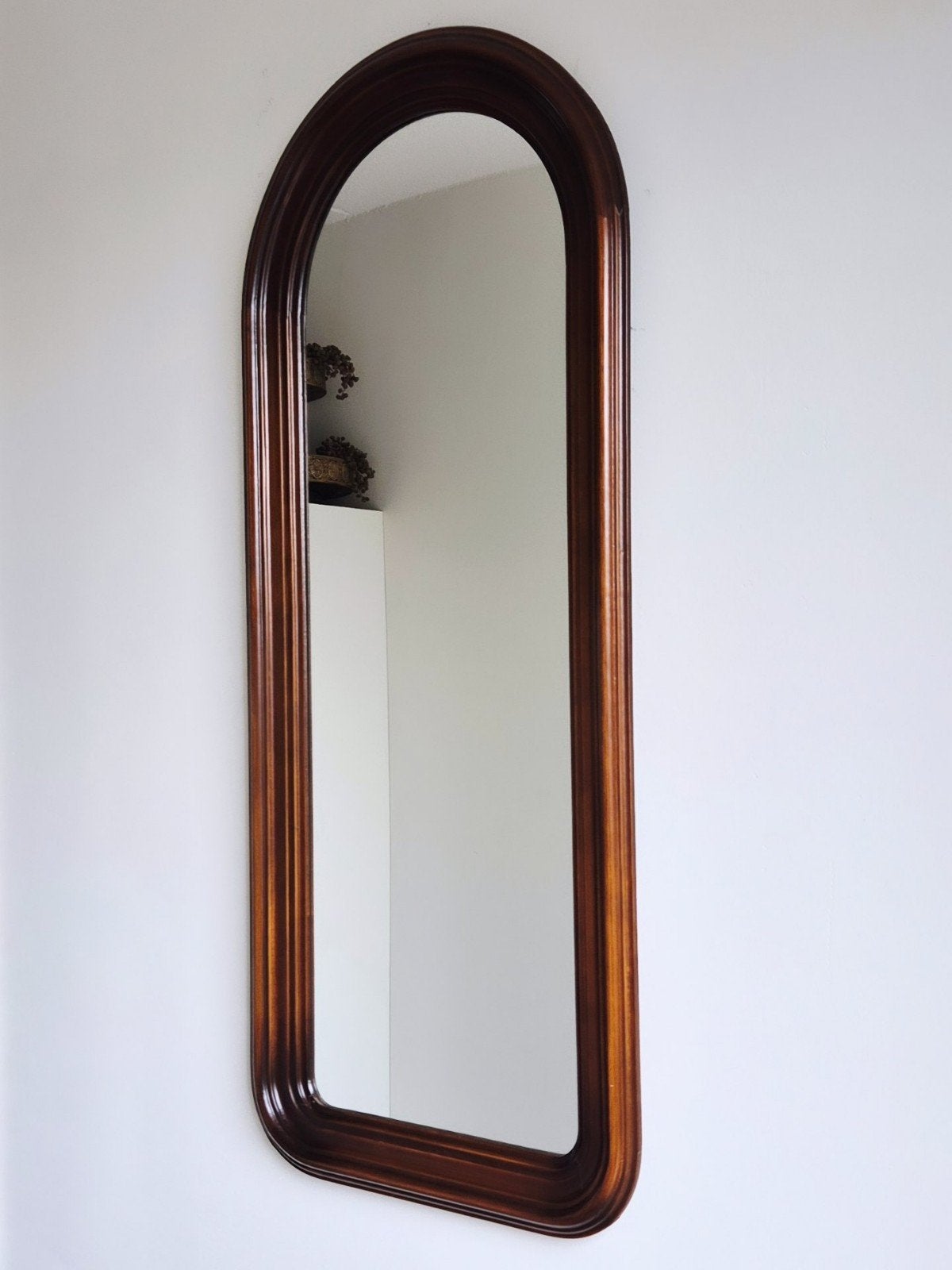 Vintage Toogspiegel Notenhout Jaren '70 - Smal & Elegant, Ophalen, Rechthoekig