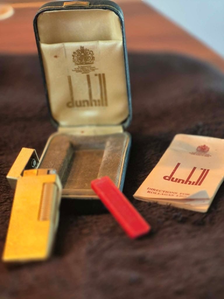 Vintage Dunhill Rollagas Aansteker – Verguld Barley Patroon, Ophalen, Gebruikt, Aansteker