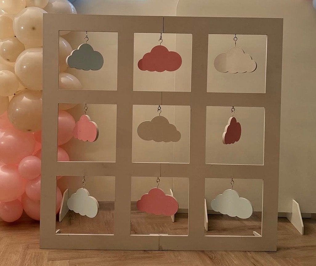 Backdrop Gender Reveal  'He or She' met Wolken, Ophalen, Zo goed als nieuw, Versiering, Geboorte of Huwelijk
