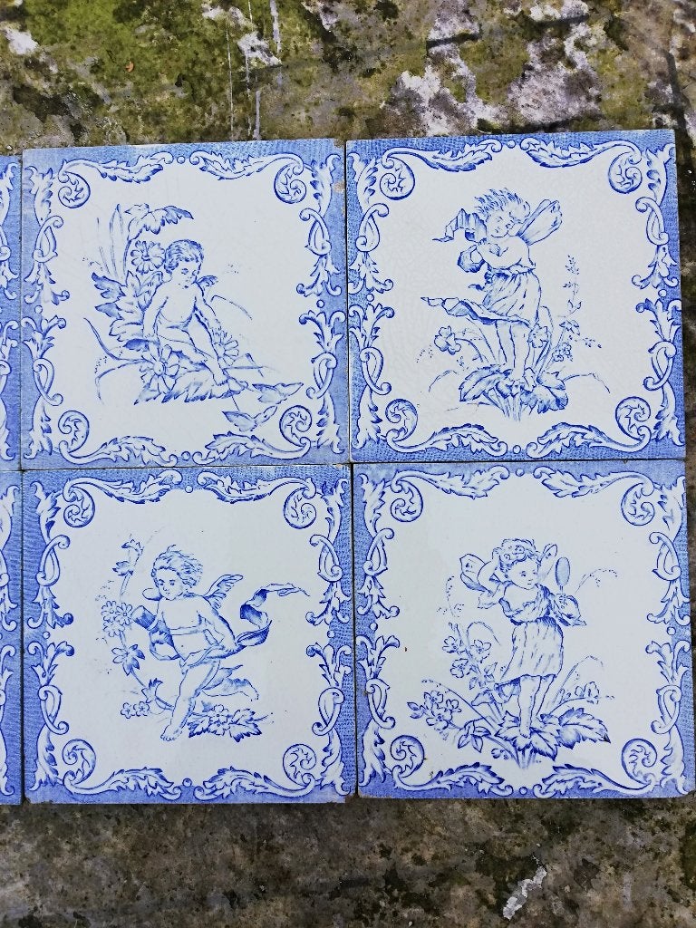 29 antieke wandtegels met engeltje 15x15cm, 4 afbeeldingen, Ophalen