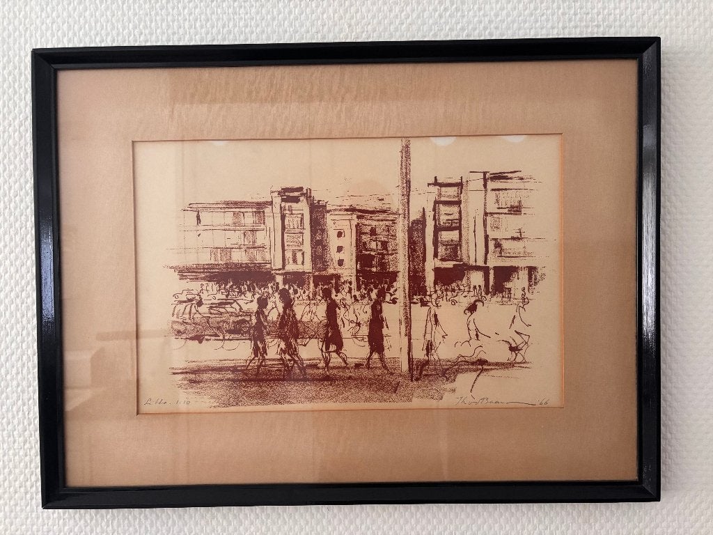 Litho Jan van der Baan Grote Markt Groningen 1/10 gesigneerd, Overige onderwerpen, Ophalen of Verzenden, Lithografie, Gesigneerd