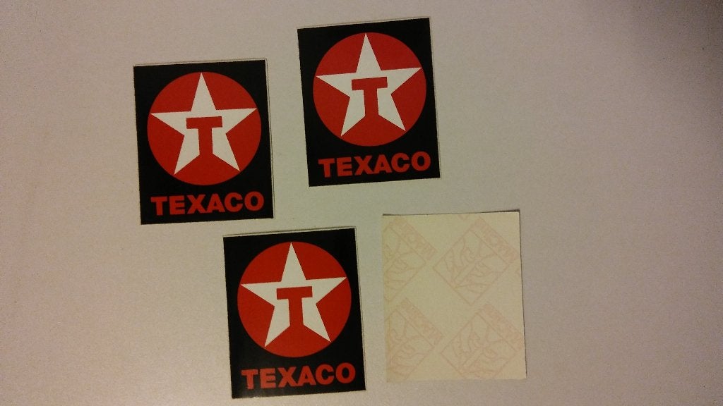 Texaco vintage brandstof motor auto stickers logo brommer, Verzenden, Zo goed als nieuw, Overige typen