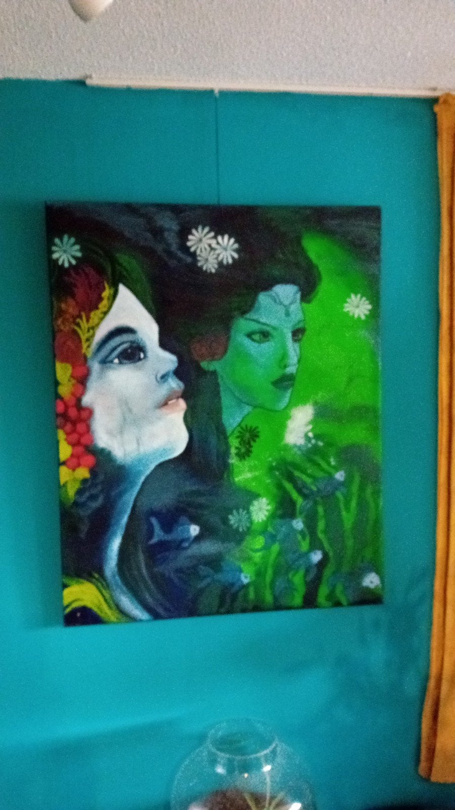 Modern schilderij: Vrouwenfiguren met bloemen, Antiek en Kunst, Kunst | Schilderijen | Klassiek, Portret of Personen, Expressionistisch