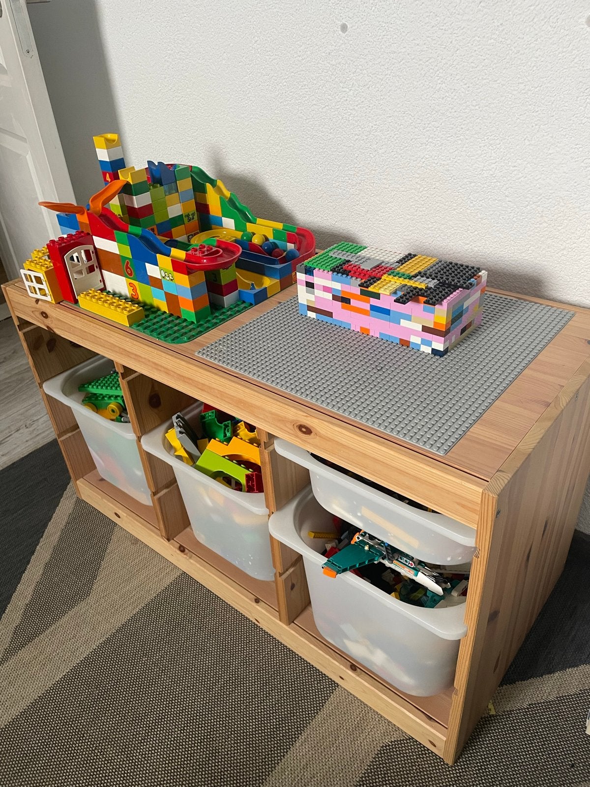 Lego speeltafel met opbergbakken en Duplo, Ophalen, Gebruikt, Inclusief extra onderdelen, Duplo