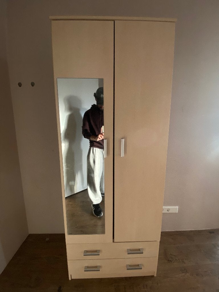 Wooden Wardrobe with Mirror & Drawers - Kledingkast, Ophalen, 50 tot 100 cm, Zo goed als nieuw, 150 tot 200 cm