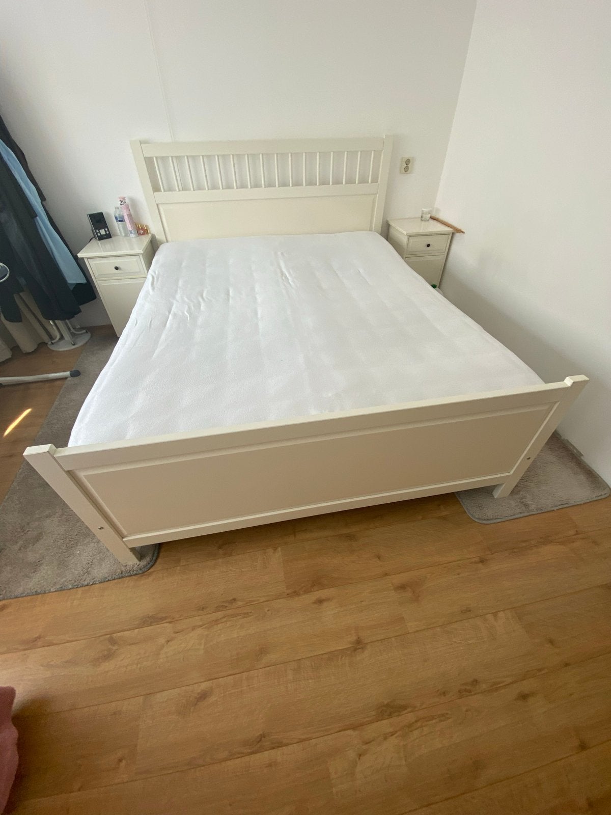 IKEA Hemnes bedframe met Auping spiraalbodems 160x200, Gebruikt, Wit, Tweepersoons, Ophalen of Verzenden