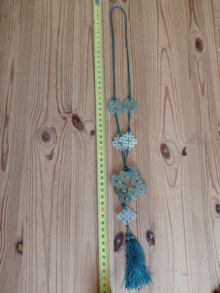 Jade handgesneden ketting met oneindige knoop, Sieraden, Tassen en Uiterlijk, Kettingen, Ophalen of Verzenden, Zo goed als nieuw