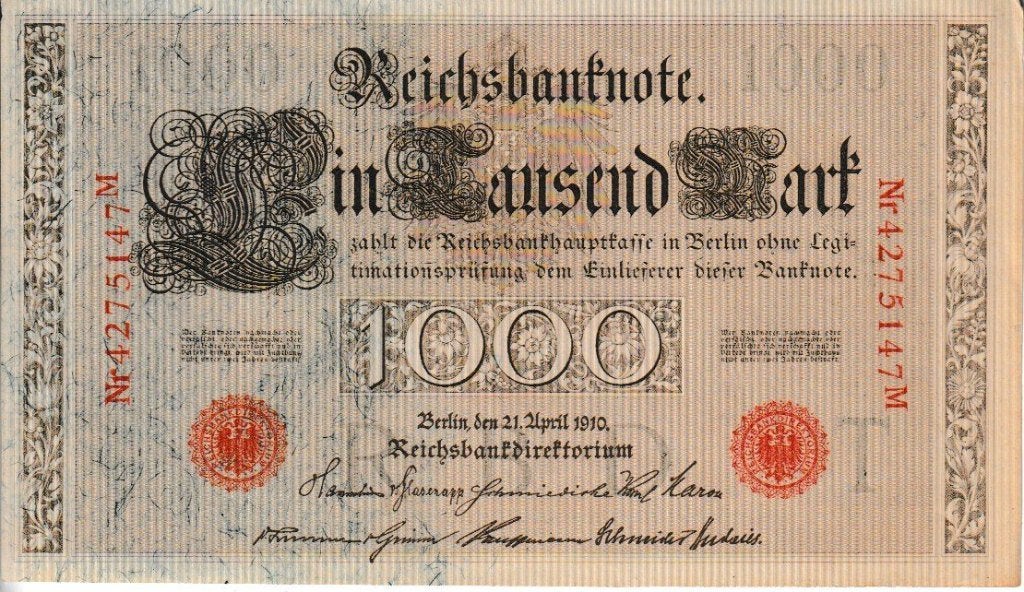 WEIMARREPEUBLIEK-REICHSBANKNOTE - 21-04-1910 - 1000 MARK, Ophalen of Verzenden, Duitsland, Los biljet