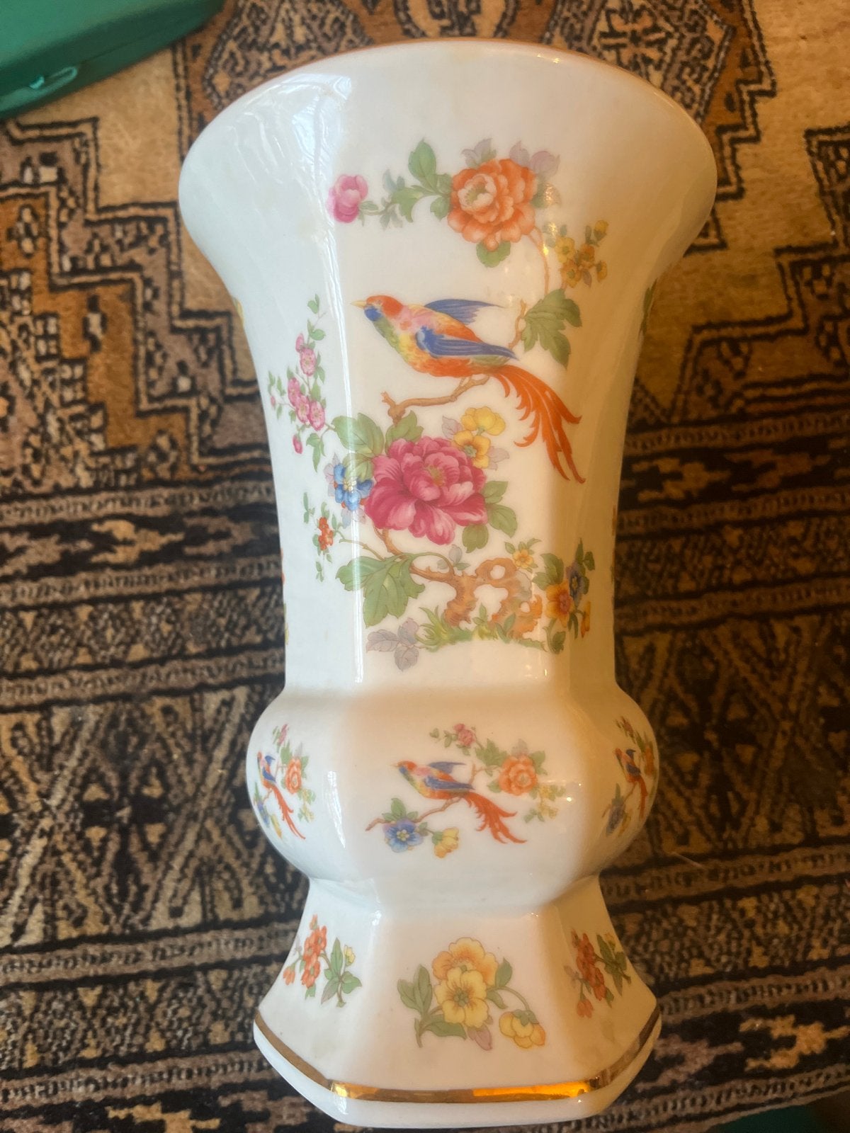 Vintage porseleinen vaas met vogel- en bloemmotief, Ophalen