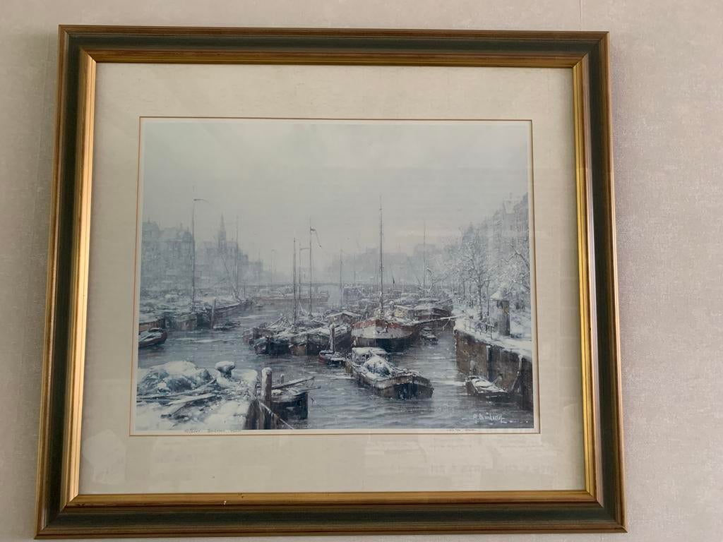 Schilderij  lbert Builema - Winterlandschap met Boten, Ophalen