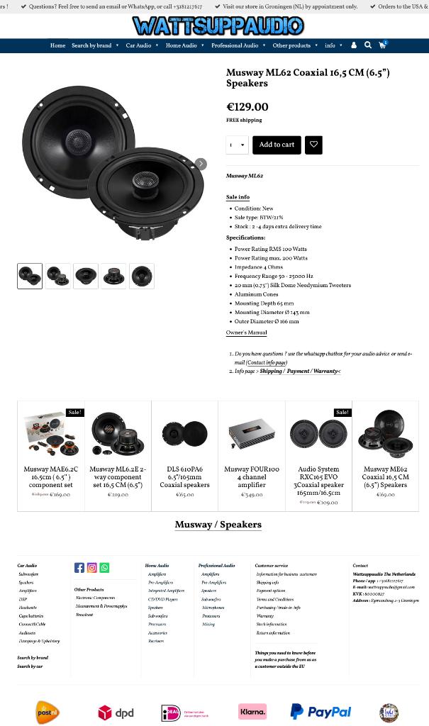 Musway ML62 Coaxial 16,5 CM (6.5”) Speakers, Audio-design, Nieuw, Am Breilingsweg 3, 76709 Kronau, Duitsland, Ophalen of Verzenden