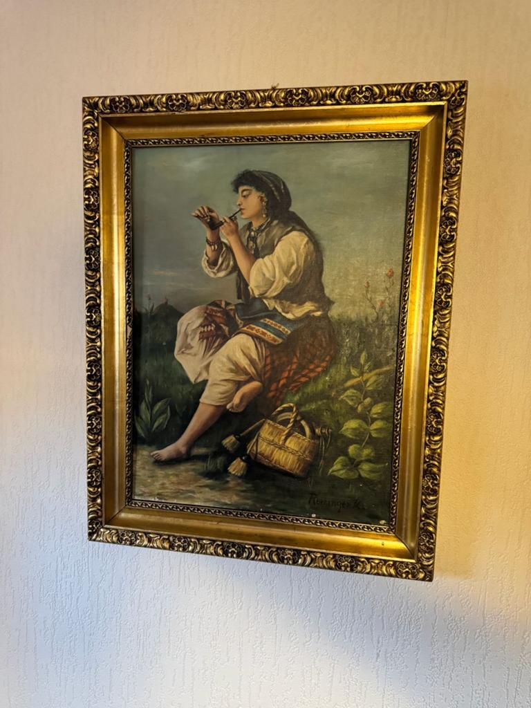 Gesigneerd schilderij Reisinger K.zigeunervrouw met vergulde, Ophalen of Verzenden