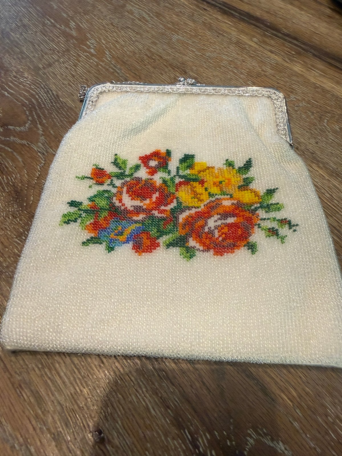 Vintage Kralen Handtas met Geborduurde Bloemen/jaar 1960, Ophalen of Verzenden, Dames