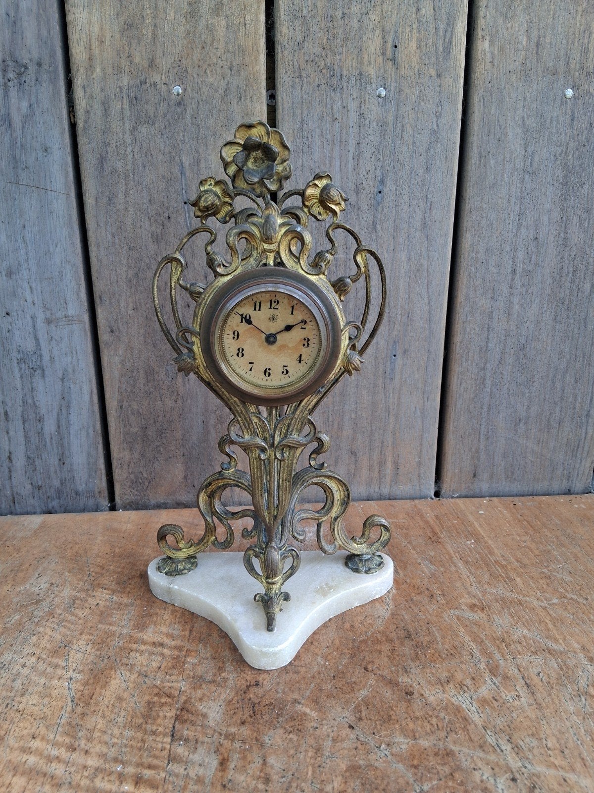 Antiek bronzen Jugendstil klokje, Ophalen of Verzenden