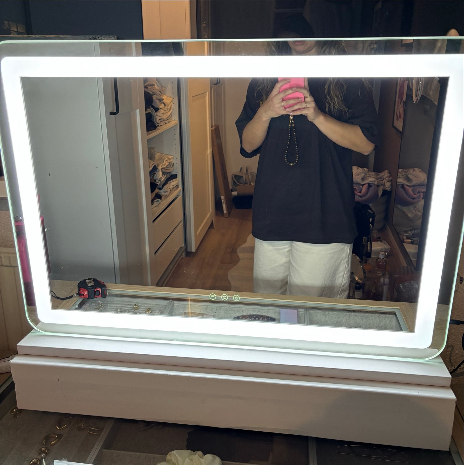 Make-up spiegel met LED verlichting 3 standen 80x55, Huis en Inrichting, Ophalen, Zo goed als nieuw, Rechthoekig, 75 tot 100 cm