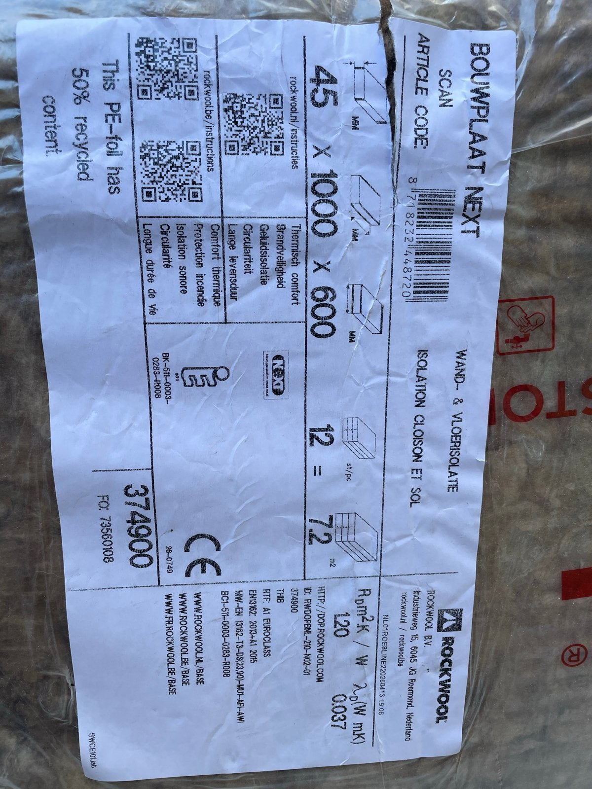 Rockwool Steenwol Isolatieplaten - 1000x600x45mm, Ophalen, Dakisolatie, 4 tot 8 cm, Nieuw