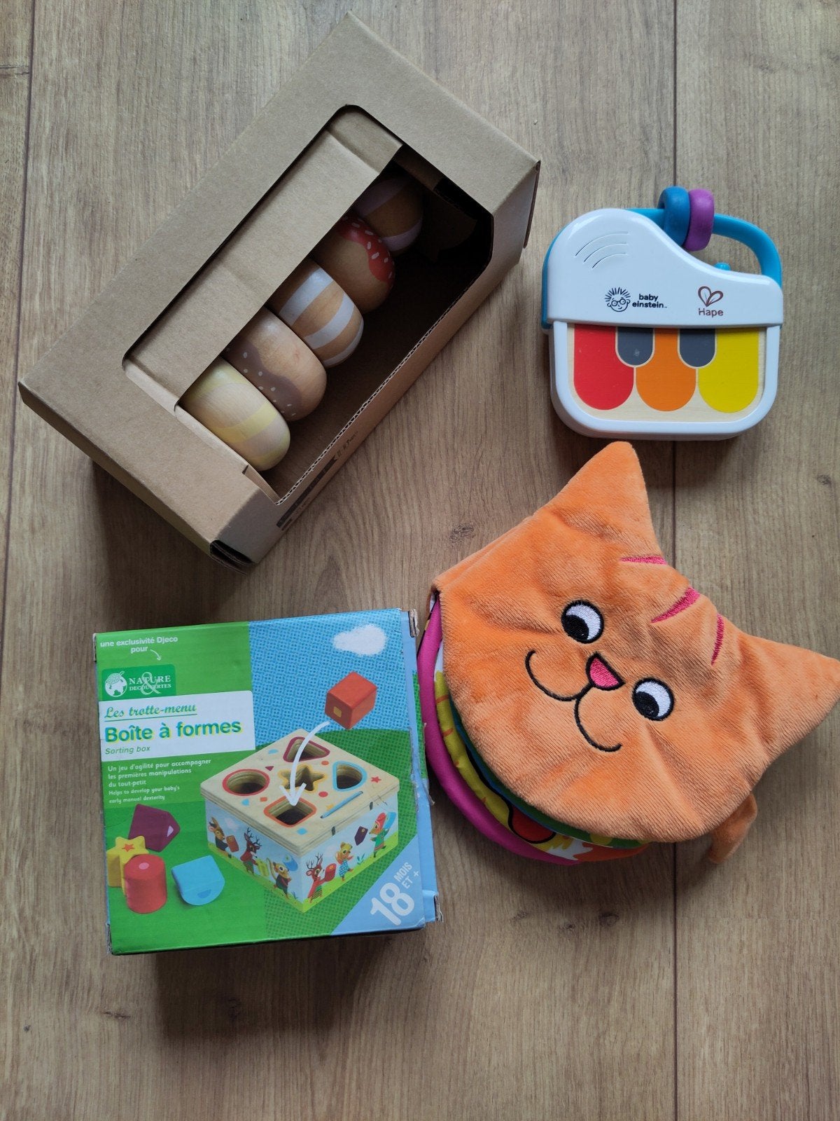 Baby speelgoed set: vormen, toren, piano, boekje, Ophalen of Verzenden, Gebruikt, Overige typen, Met geluid