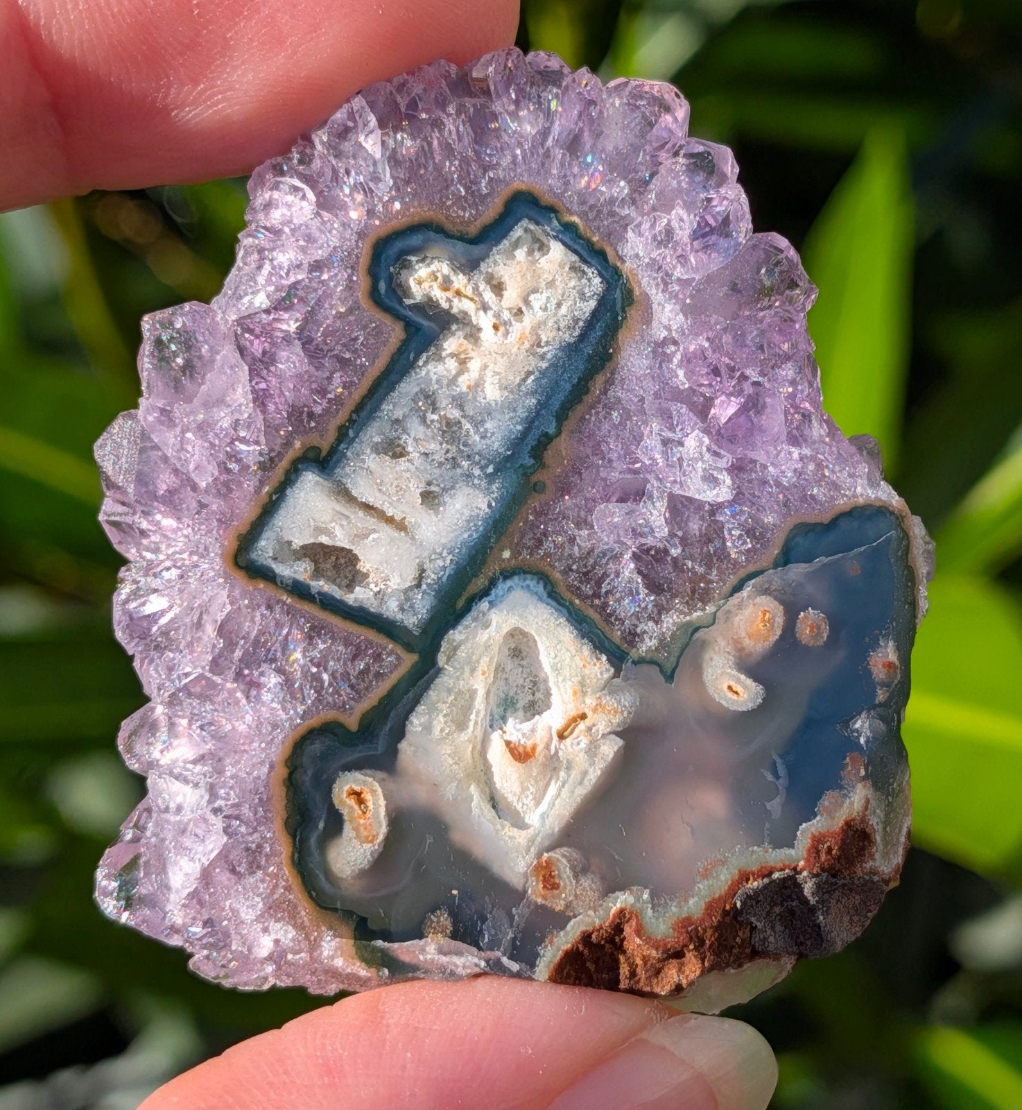 Amethist stalactiet schijfje, Ophalen of Verzenden, Mineraal