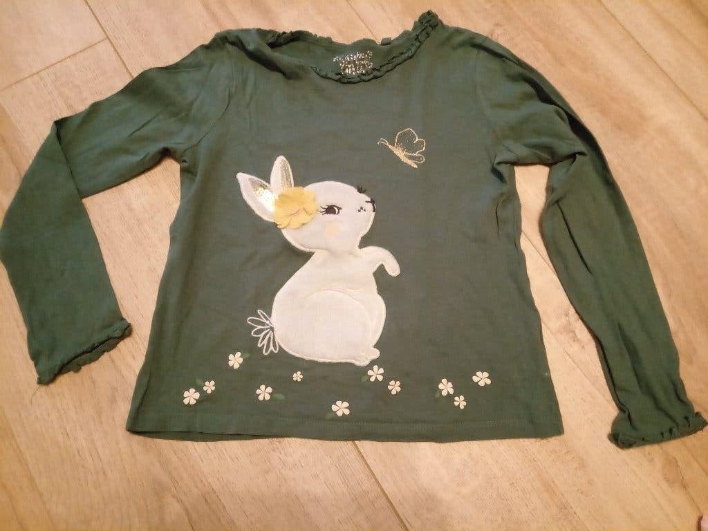 Groene longsleeve met fluffy konijn maat 134, Kinderen en Baby's, Kinderkleding | Maat 134, Gebruikt, C&A, Meisje, Ophalen of Verzenden