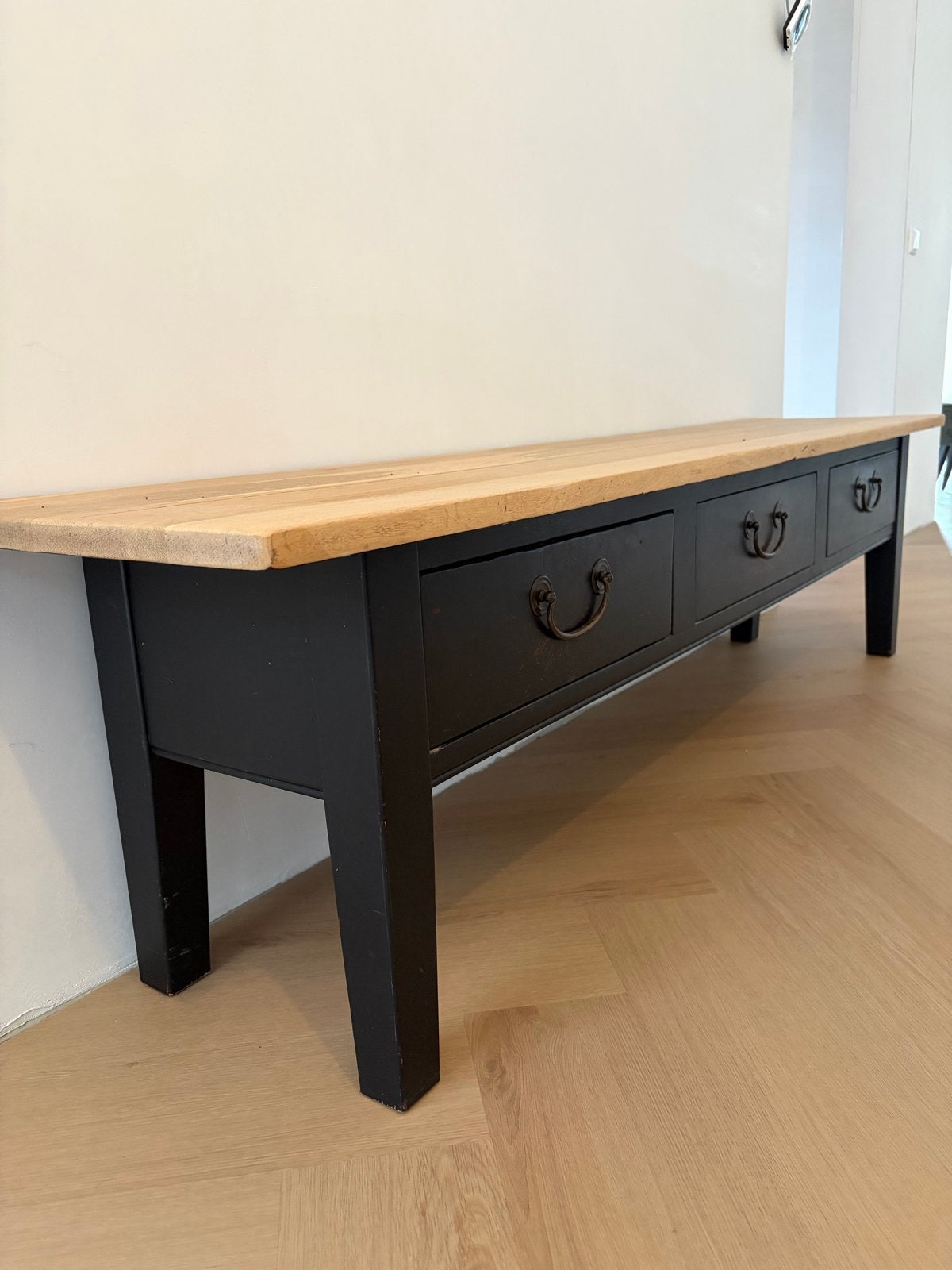 Eichholtz eiken tafeltje met lades - 140x40x47cm, Huis en Inrichting, Ophalen, Gebruikt, Eikenhout, Minder dan 50 cm