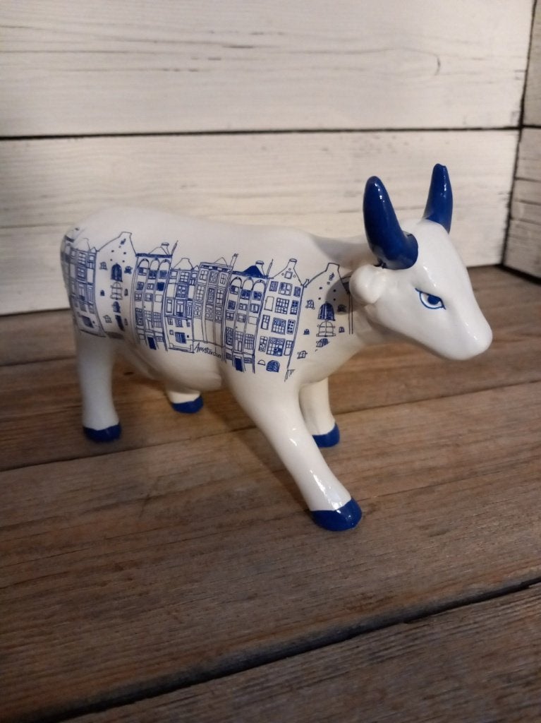 Keramisch beeldje Cow Parade, Delfts blauw, Amsterdams., Ophalen of Verzenden