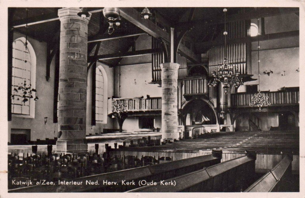 Katwijk aan Zee, Interieur Oude Kerk 1954, Ophalen of Verzenden, Voor 1920, Zuid-Holland