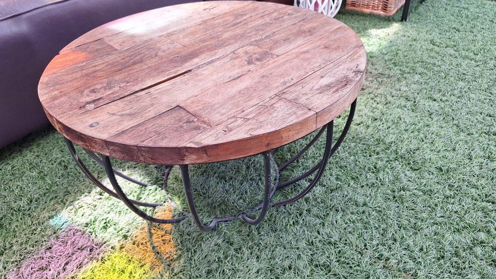 Salontafel  tuintafel hout op metaal, Antiek en Kunst, Ophalen