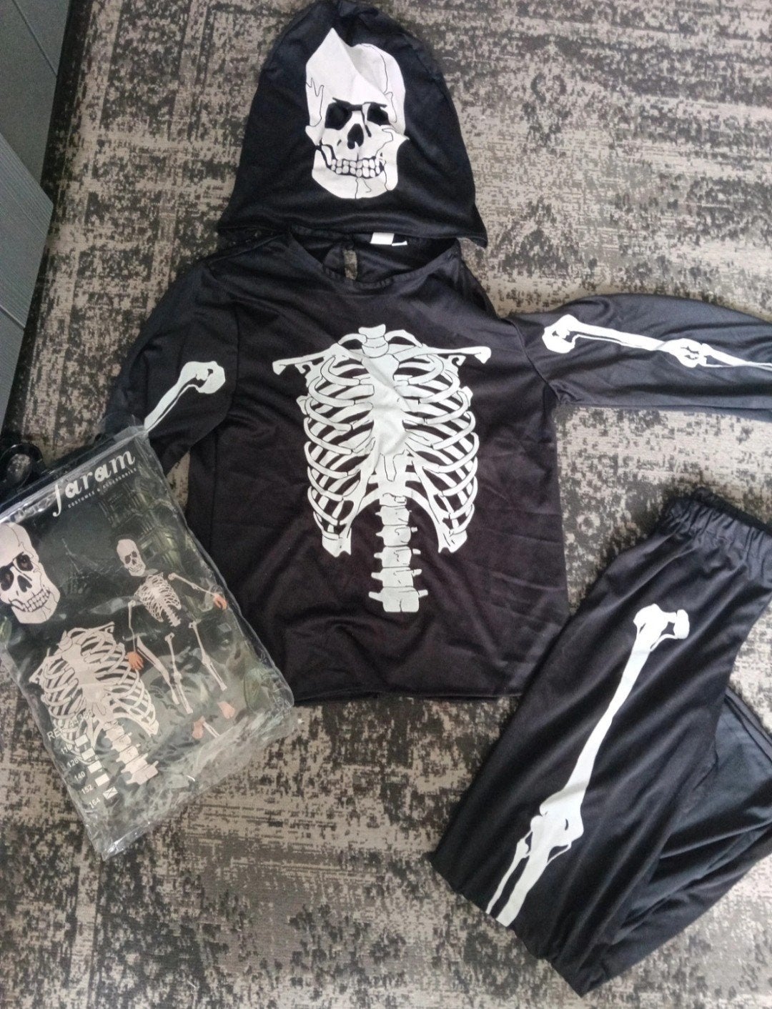 Skelettenpak Halloween Kostuum Maat 164, Jongen of Meisje, Ophalen of Verzenden, Zo goed als nieuw, Setje