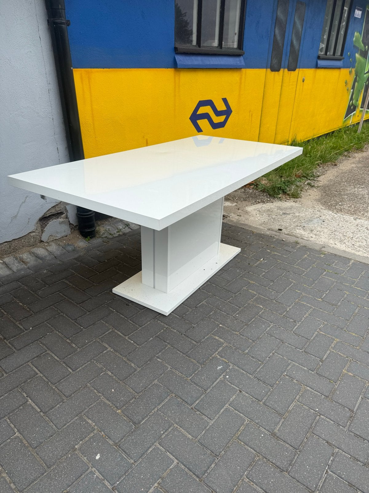 Moderne witte eettafel - 180x90 cm, Huis en Inrichting, Tafels | Eettafels, Ophalen, Kunststof, Gebruikt, 50 tot 100 cm