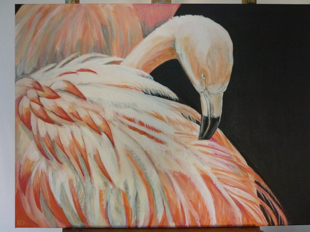 Flamingo, Acrylverf, Handgeschilderd, Ophalen of Verzenden, Dieren