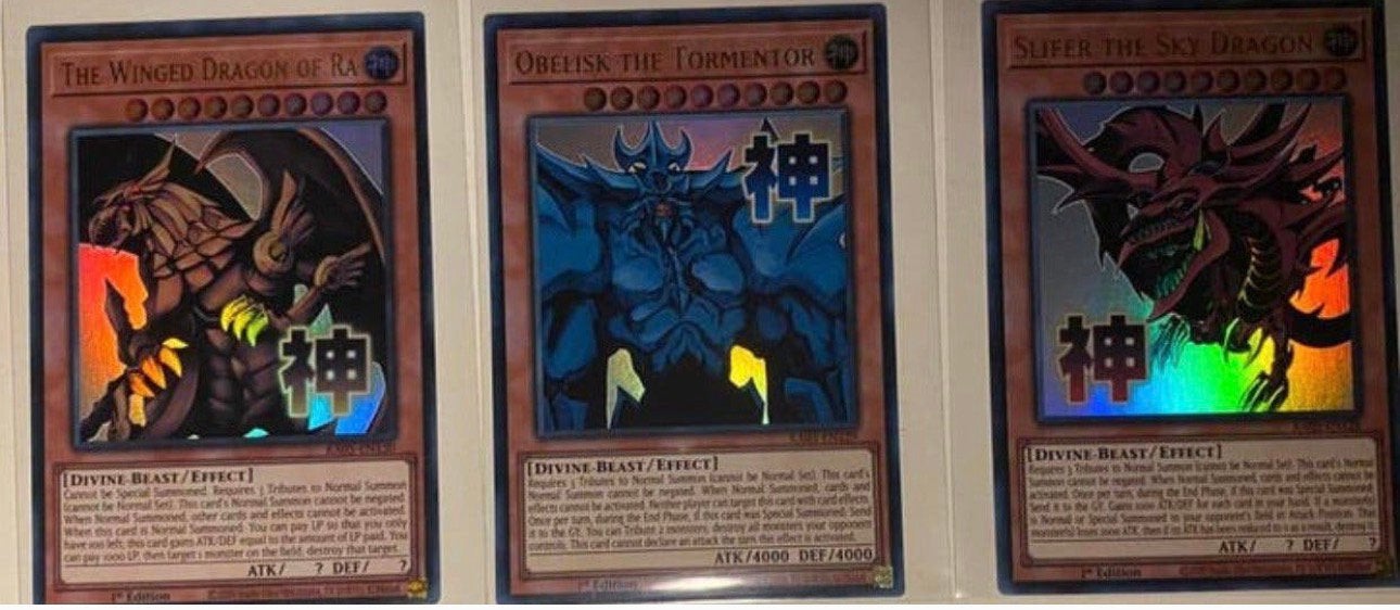 Yu-Gi-Oh! Stamped Egyptian God Set RA05 1st Edition English, Hobby en Vrije tijd, Ophalen of Verzenden, Zo goed als nieuw, Meerdere kaarten