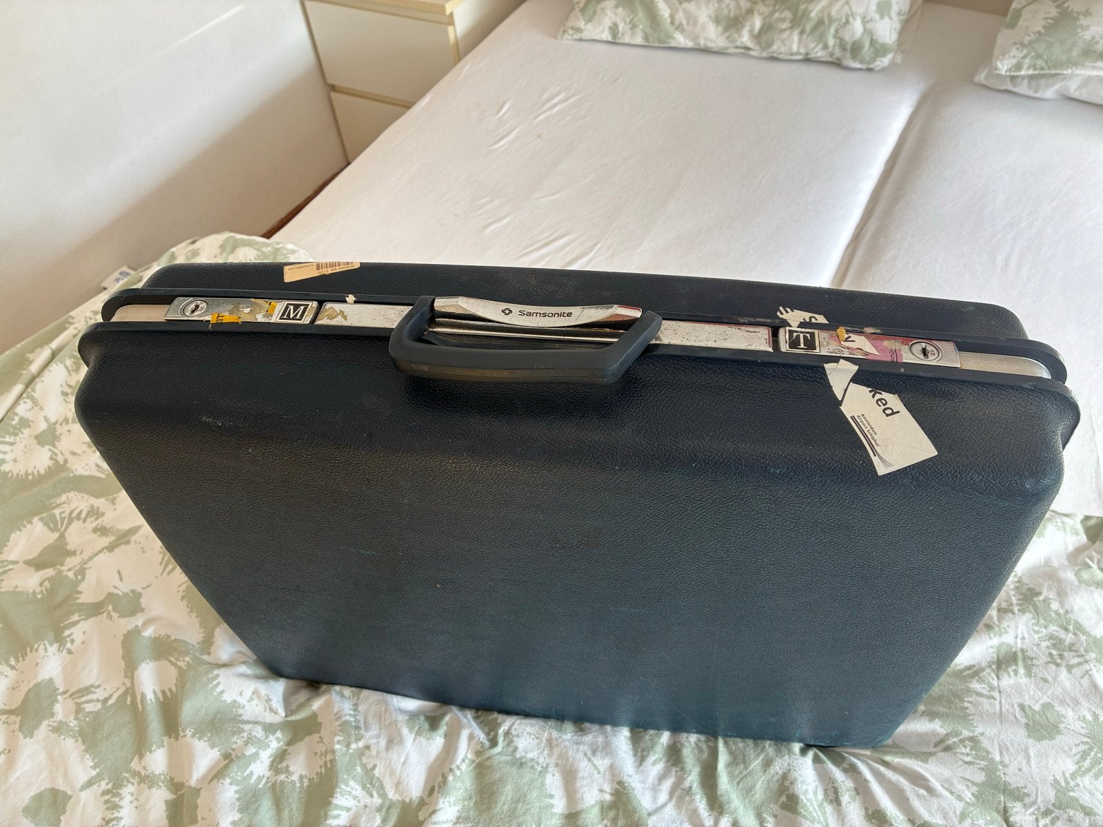 Twee vintage donkerblauwe Samsonite koffers, Ophalen, Gebruikt, Hard kunststof, 45 tot 55 cm