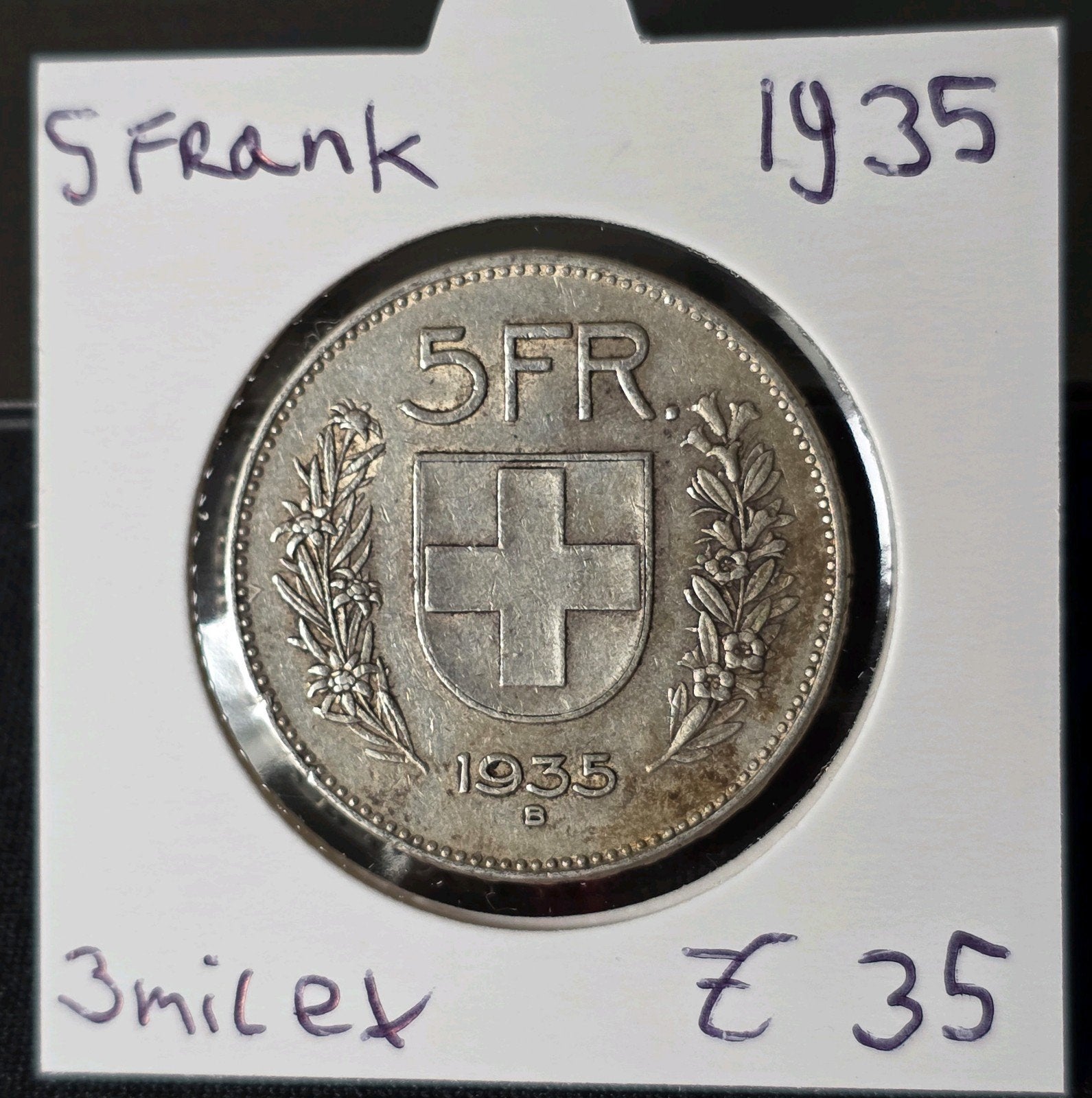 5 franc 1935 Zwitserland, Postzegels en Munten, Munten | Europa | Niet-Euromunten, Verzenden, Overige landen, Losse munt, Zilver