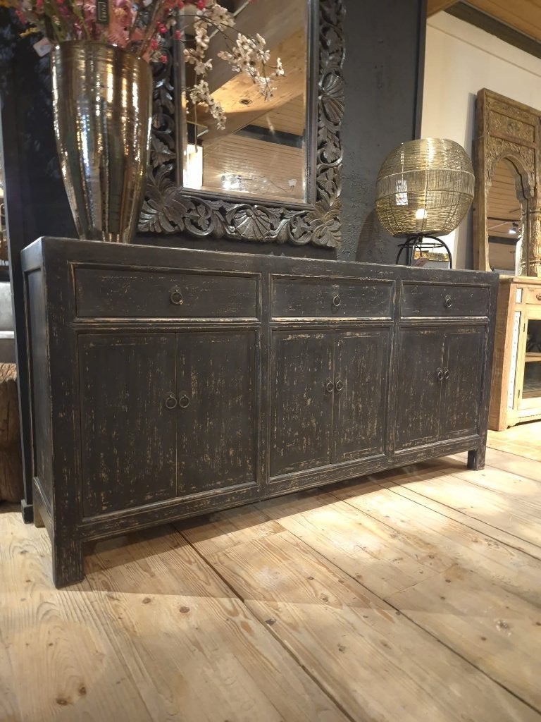 Zwart dressoir India, Ophalen, Met deur(en), Nieuw, 25 tot 50 cm