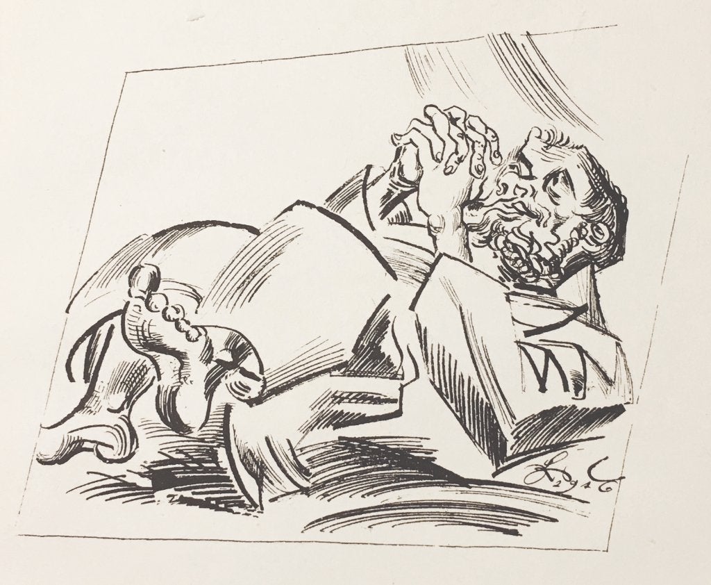 Ludwig Meidner (1884-1966) Lithografie "Biddende" 1916, Antiek en Kunst, Ophalen of Verzenden