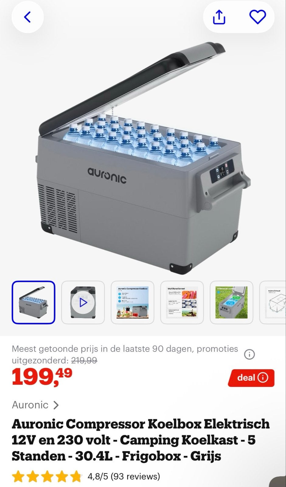 Auronic Compressor Koelbox Elektrisch 30.4L - Grijs, Caravans en Kamperen, Koelboxen, Ophalen of Verzenden, Nieuw, Koelbox, Compressor