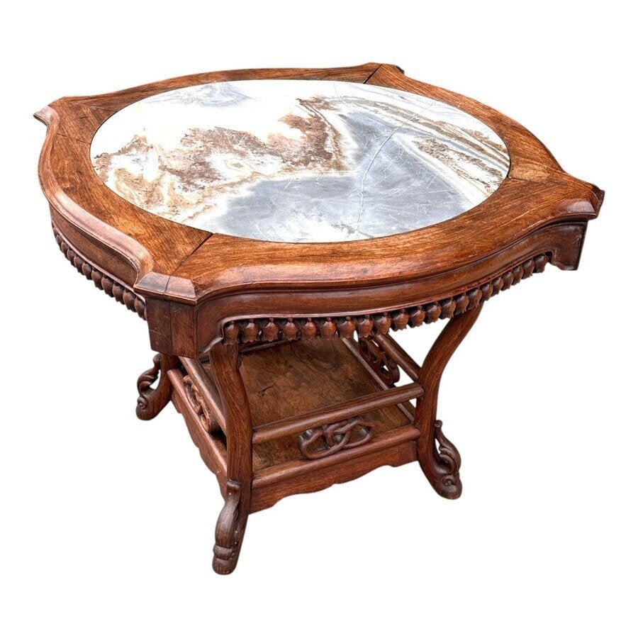 19e eeuwse Chinese tafel met marmeren blad, Antiek en Kunst, Antiek | Meubels | Tafels, Ophalen of Verzenden