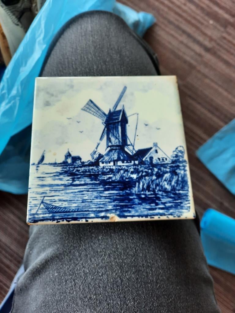 Blauw Tegeltje met Molen en Landschap, Ophalen
