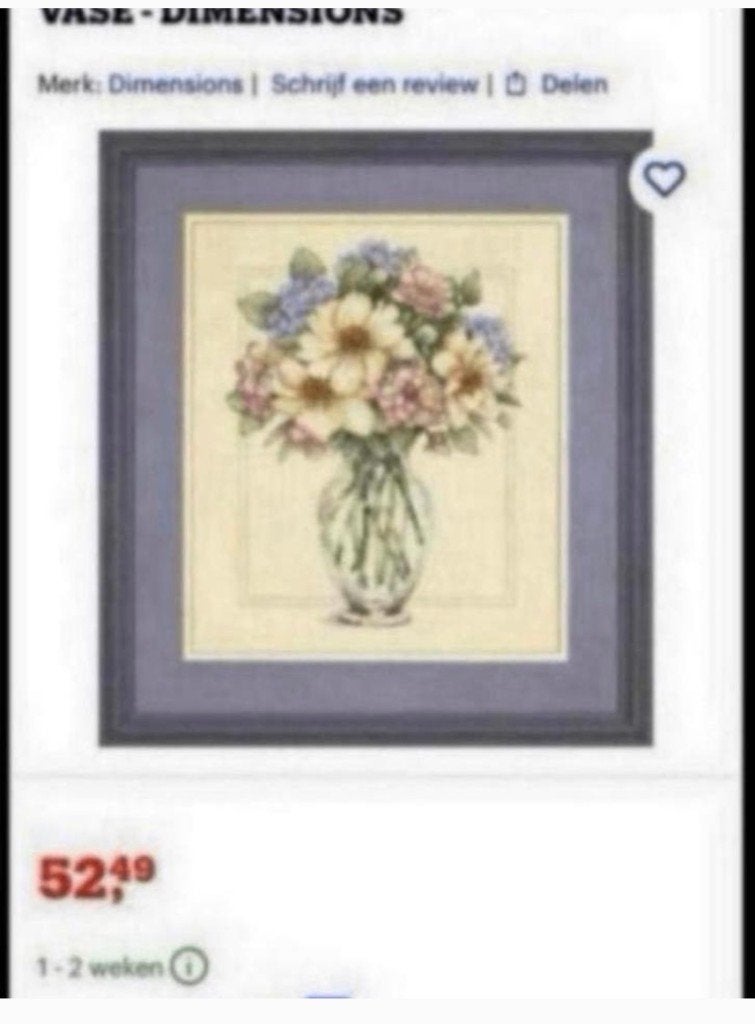 BORDUURPAKKET DIMENSIONS FLOWERS IN TALL VASE(LAATSTE), Verzenden, Nieuw, Handborduren, Borduurpakket